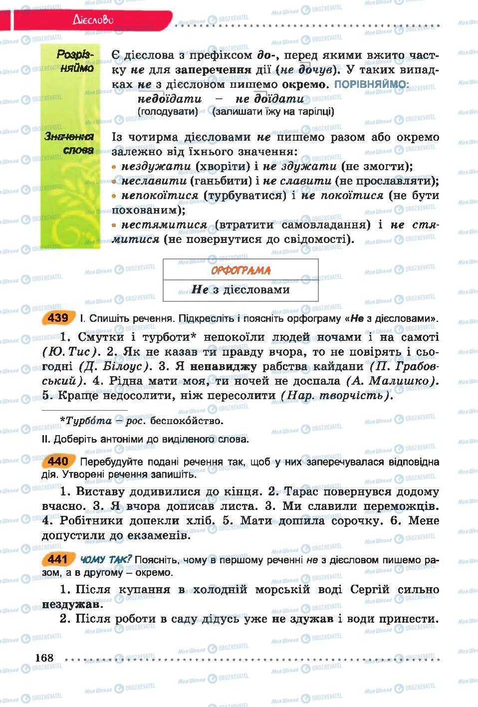 Підручники Українська мова 6 клас сторінка 168