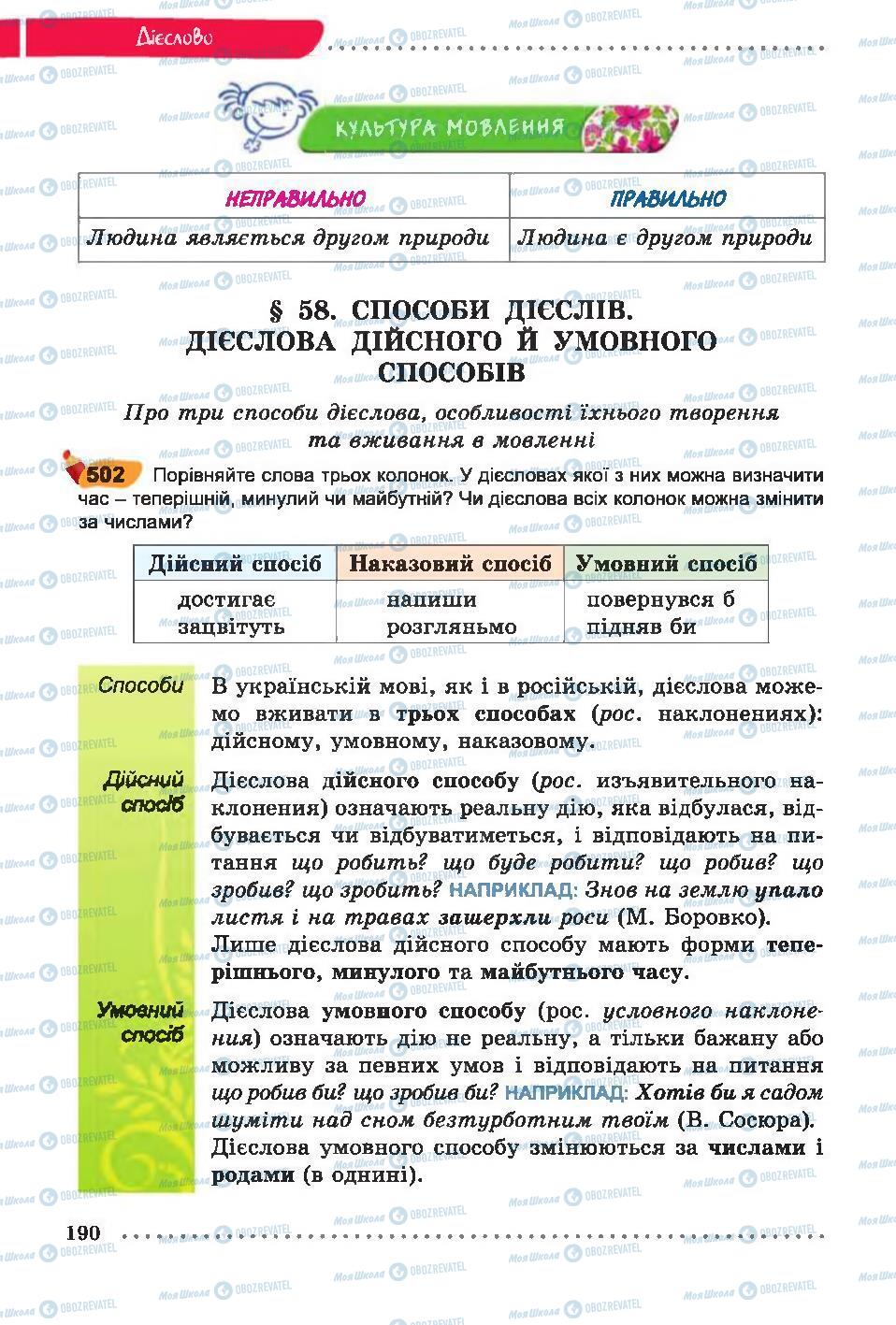 Учебники Укр мова 6 класс страница 190