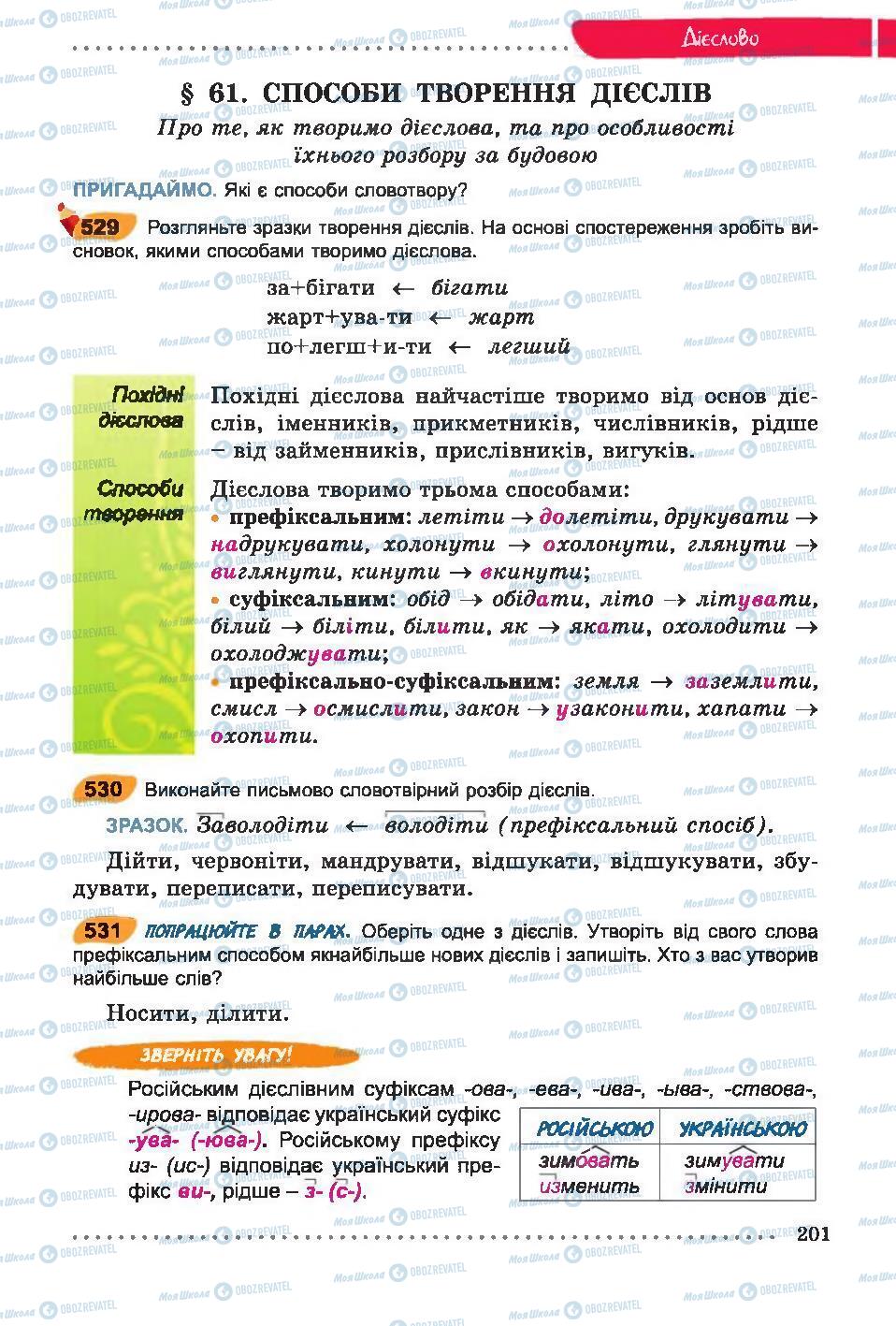 Учебники Укр мова 6 класс страница 201