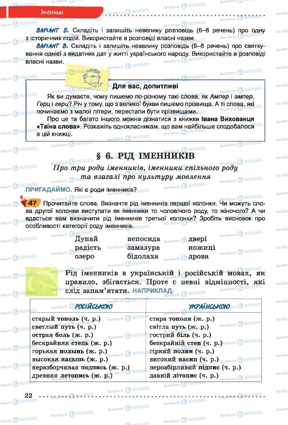 Підручники Українська мова 6 клас сторінка  22