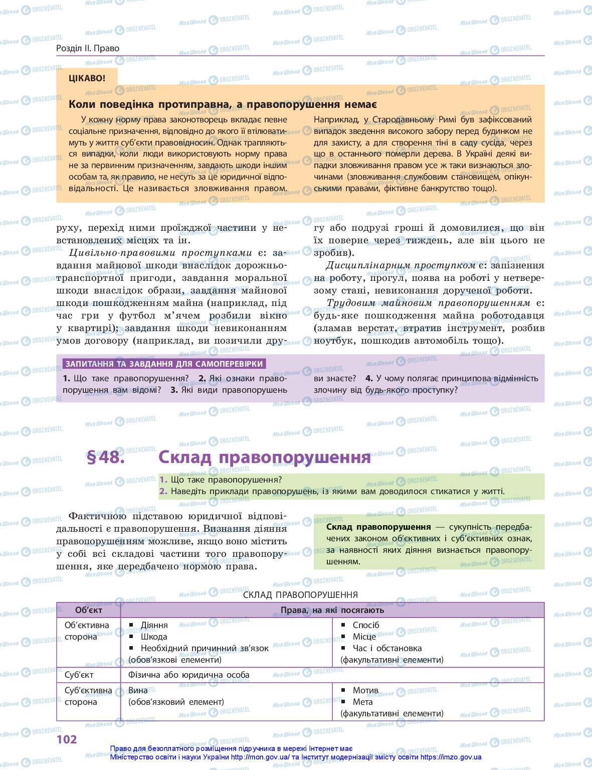 Підручники Правознавство 10 клас сторінка 102