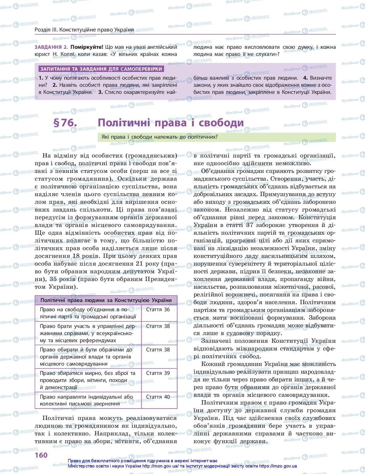 Підручники Правознавство 10 клас сторінка 160