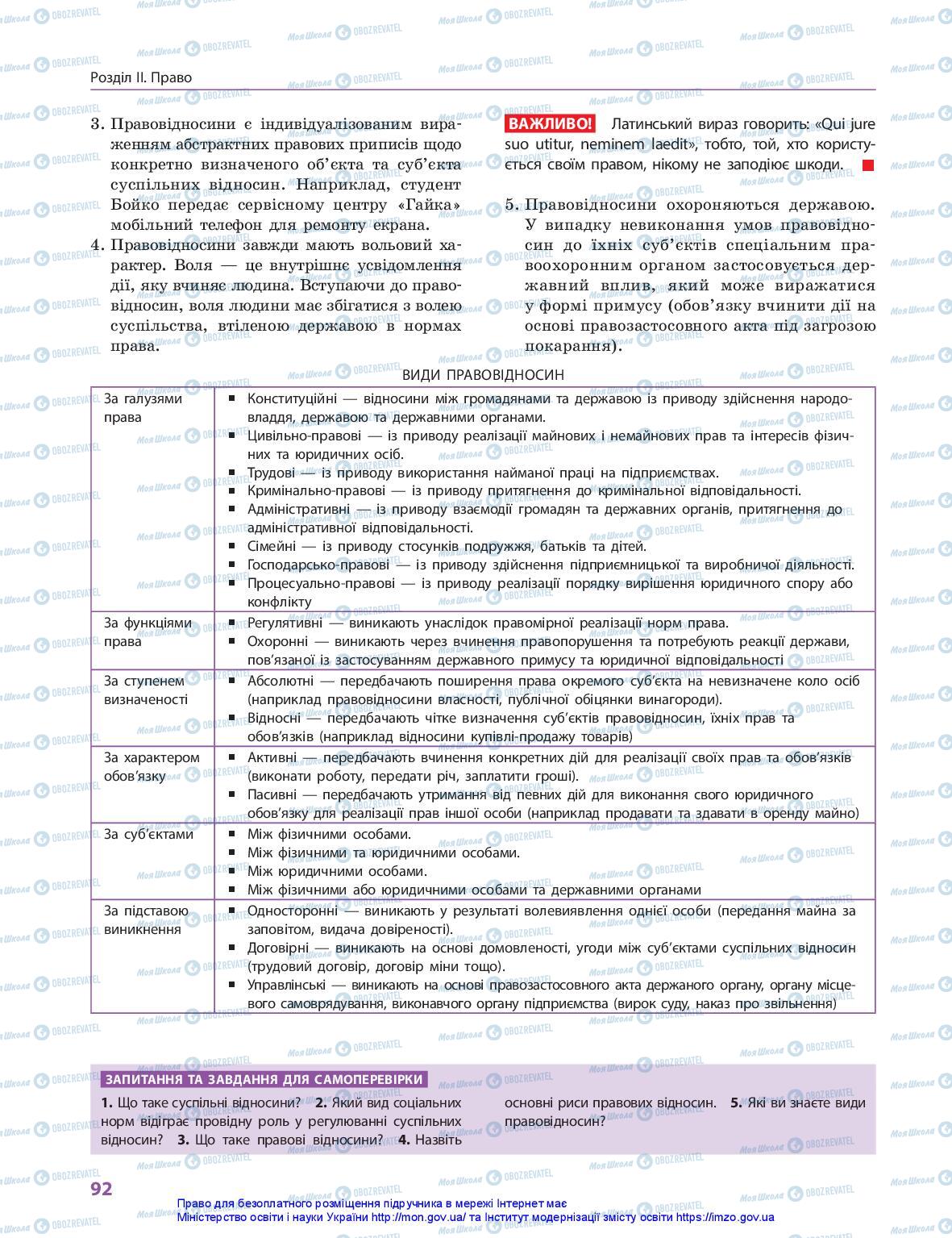 Підручники Правознавство 10 клас сторінка 92