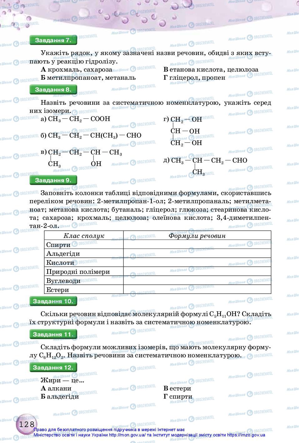 Підручники Хімія 10 клас сторінка 128