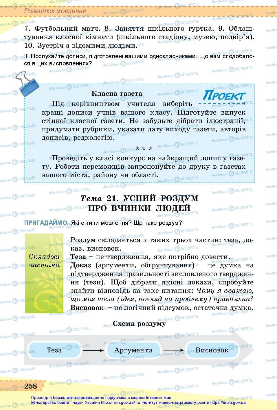 Підручники Українська мова 6 клас сторінка 258