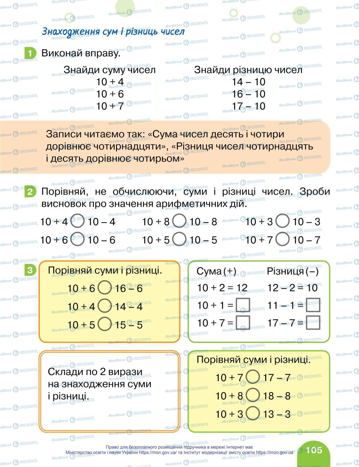 Учебники Математика 1 класс страница 105