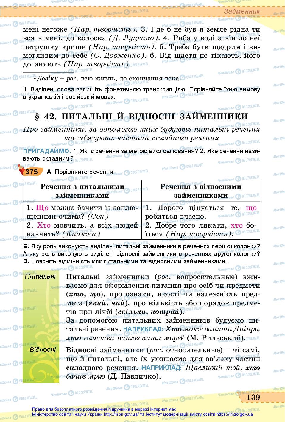 Учебники Укр мова 6 класс страница 139