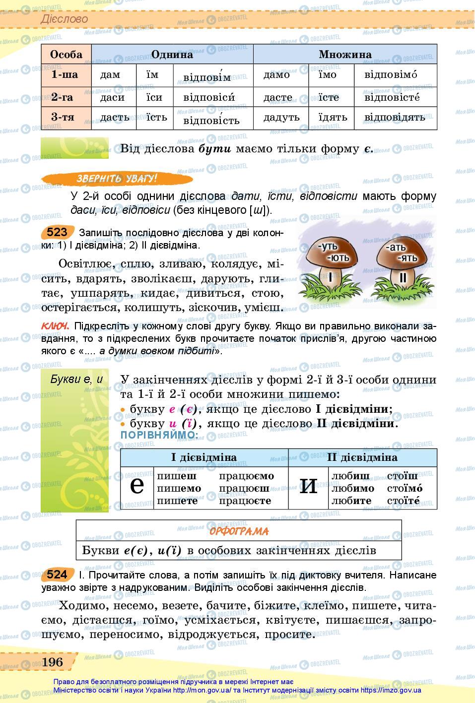 Учебники Укр мова 6 класс страница 196