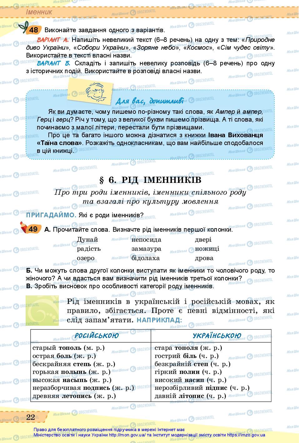 Підручники Українська мова 6 клас сторінка 22