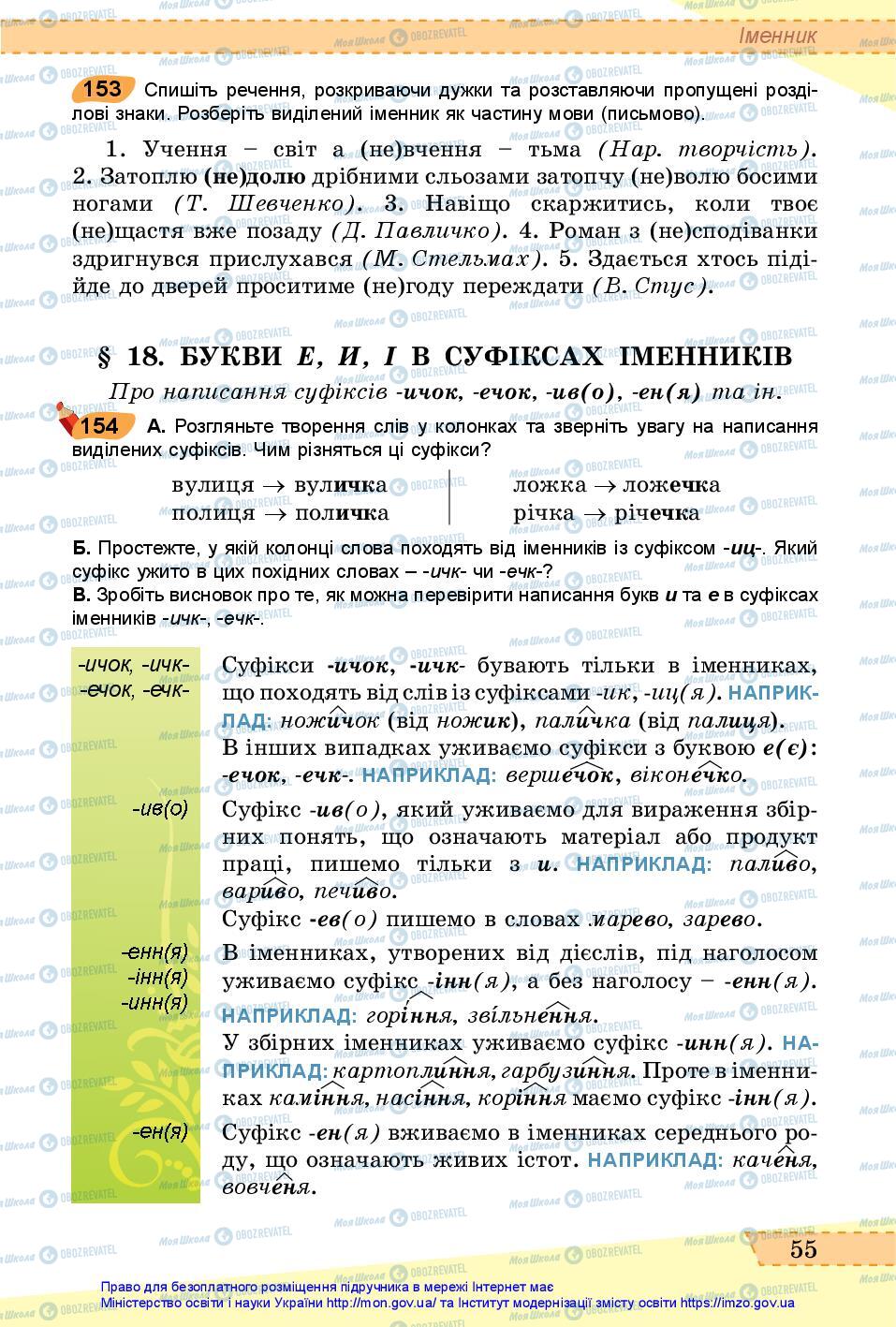 Учебники Укр мова 6 класс страница 55
