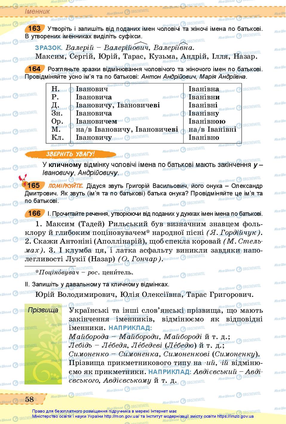 Підручники Українська мова 6 клас сторінка 58