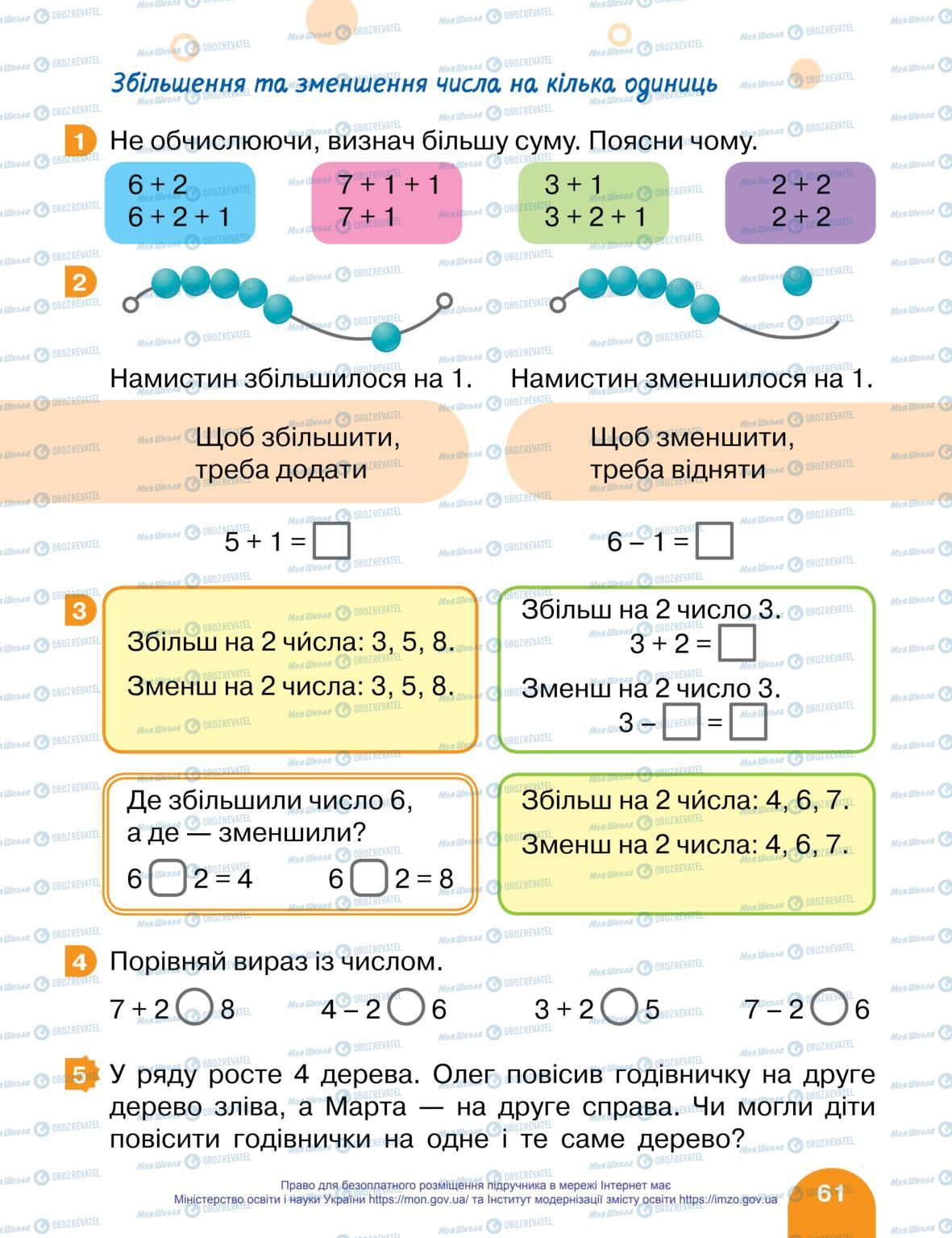 Підручники Математика 1 клас сторінка 61