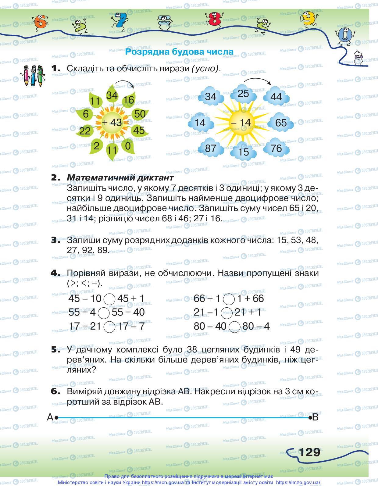 Підручники Математика 1 клас сторінка 129