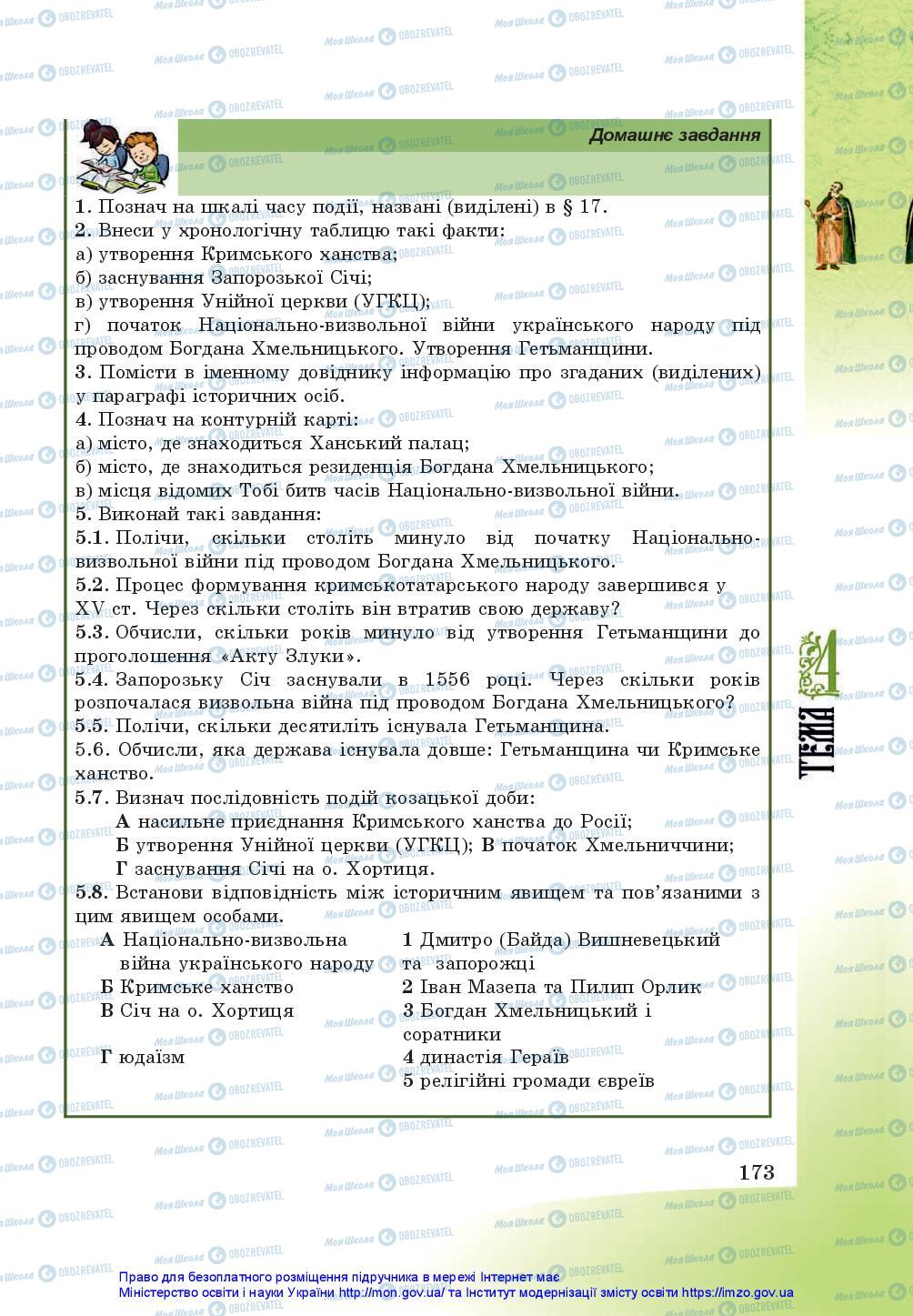 Підручники Історія України 5 клас сторінка 173