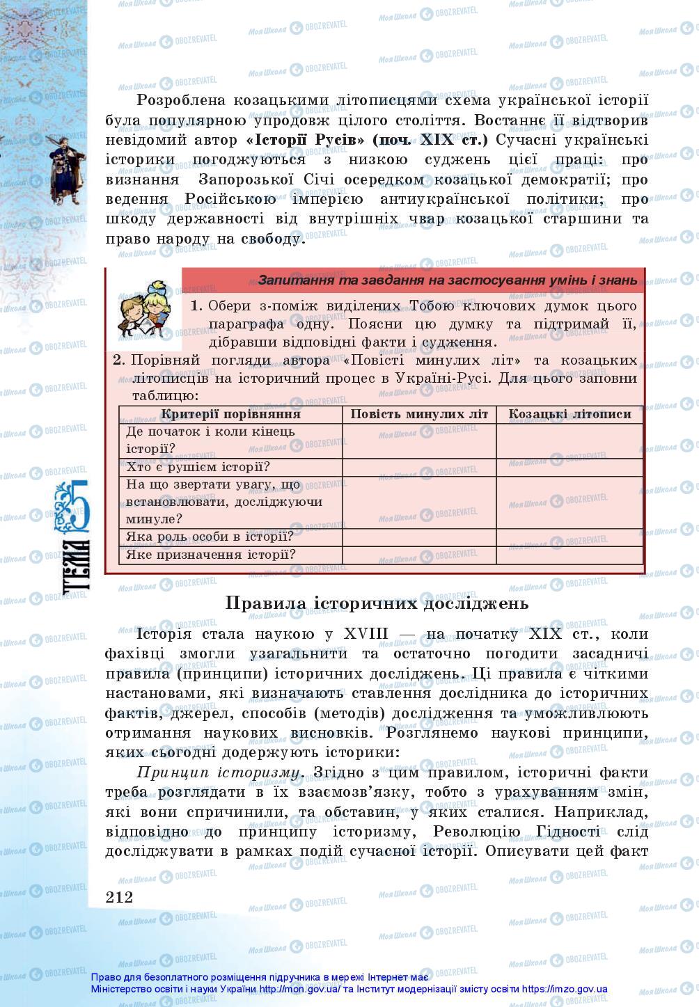 Підручники Історія України 5 клас сторінка 212
