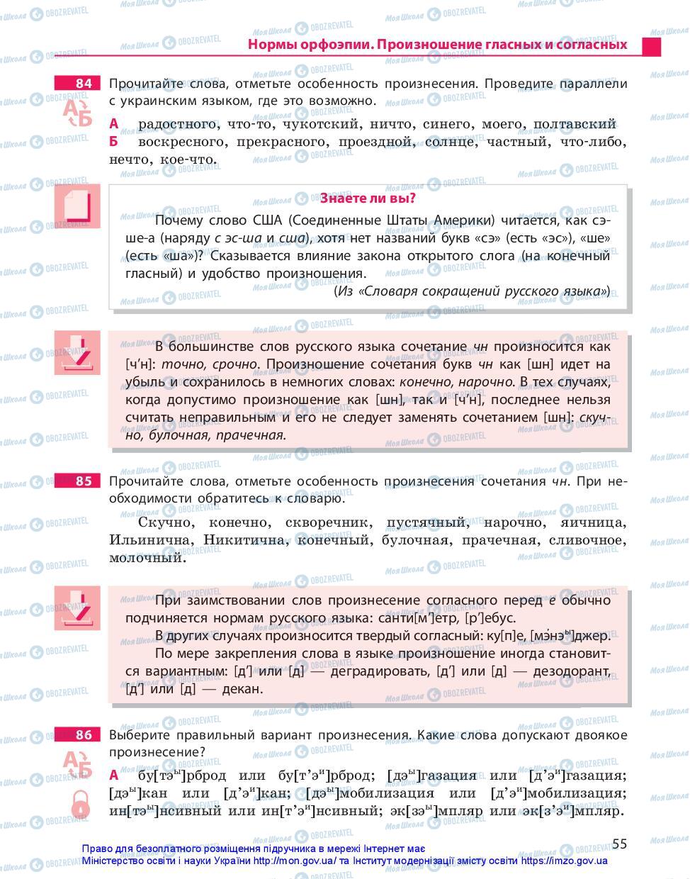 Підручники Російська мова 11 клас сторінка 55