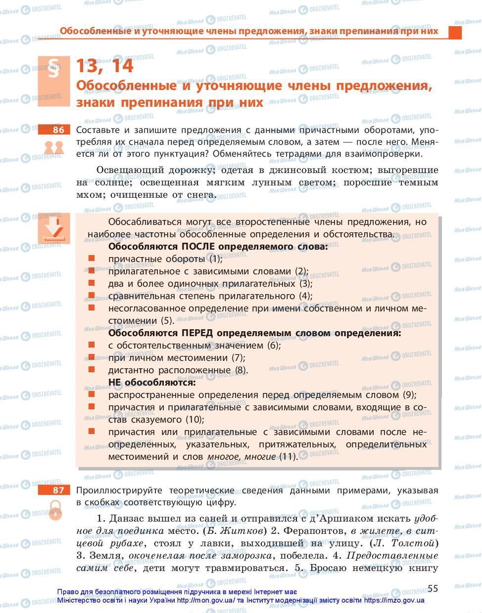Підручники Російська мова 11 клас сторінка 55