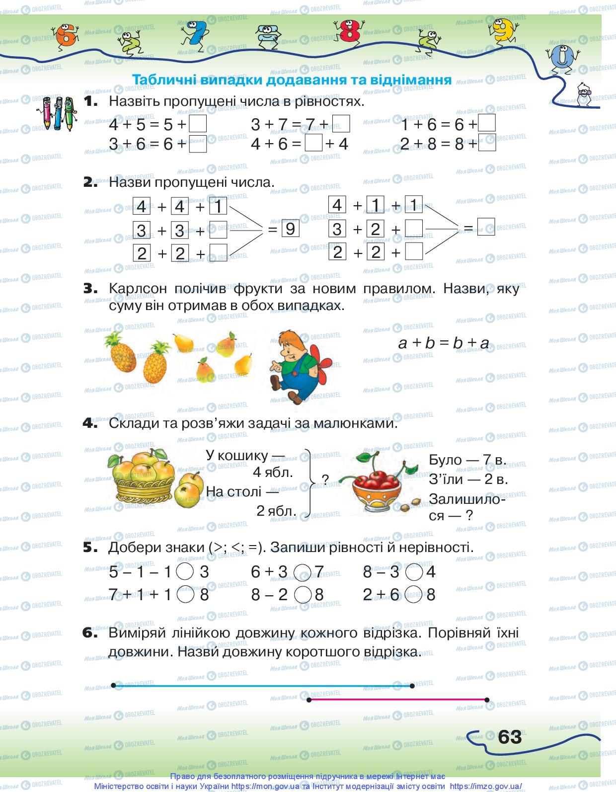Підручники Математика 1 клас сторінка 63