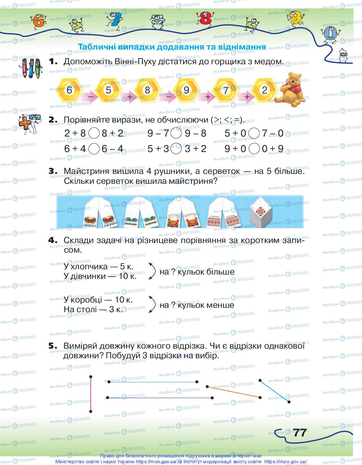 Підручники Математика 1 клас сторінка 77