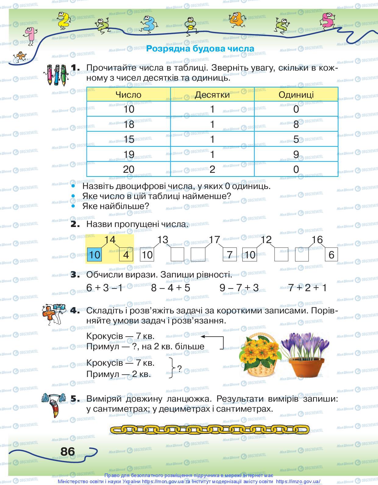 Підручники Математика 1 клас сторінка 86