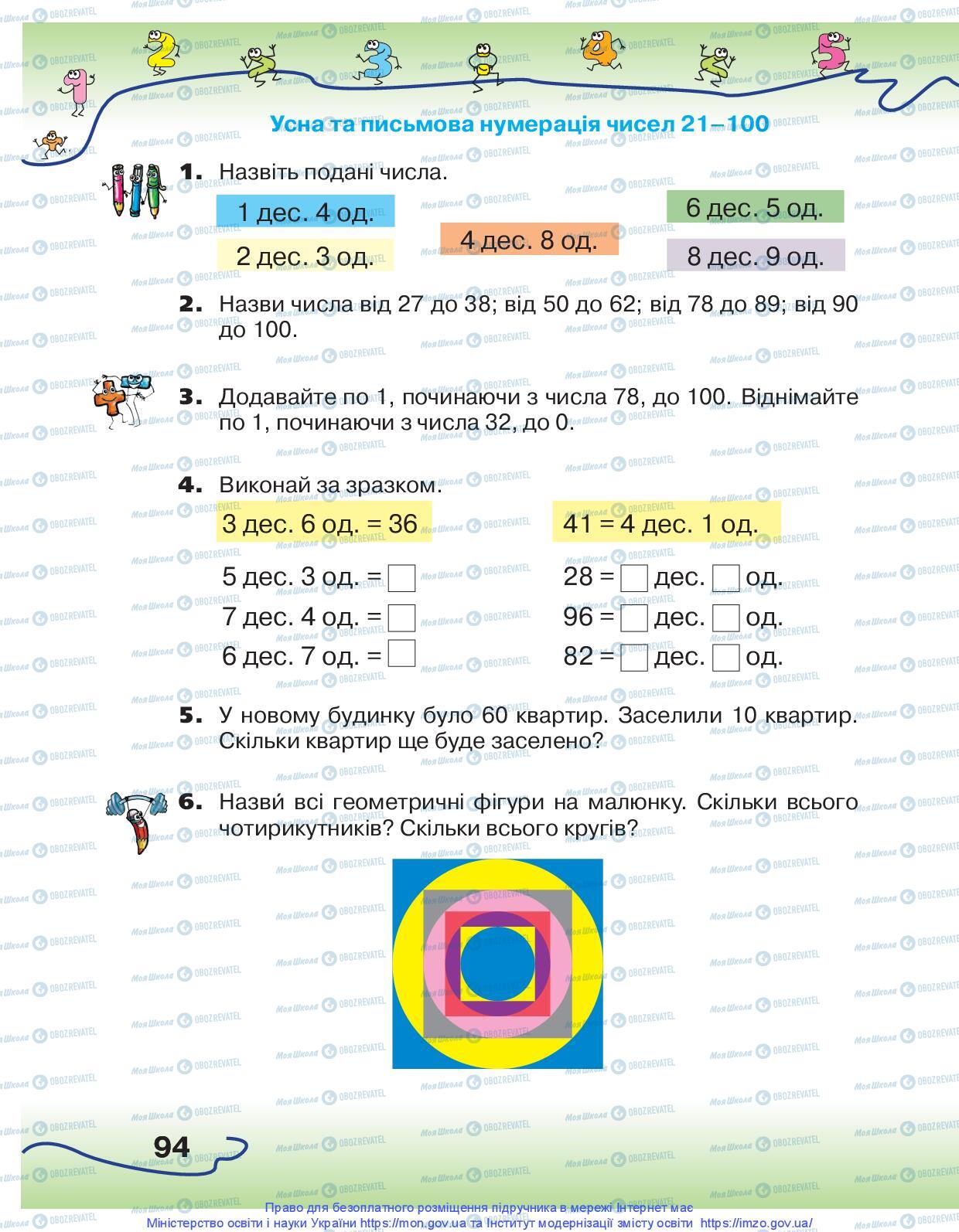 Підручники Математика 1 клас сторінка 94