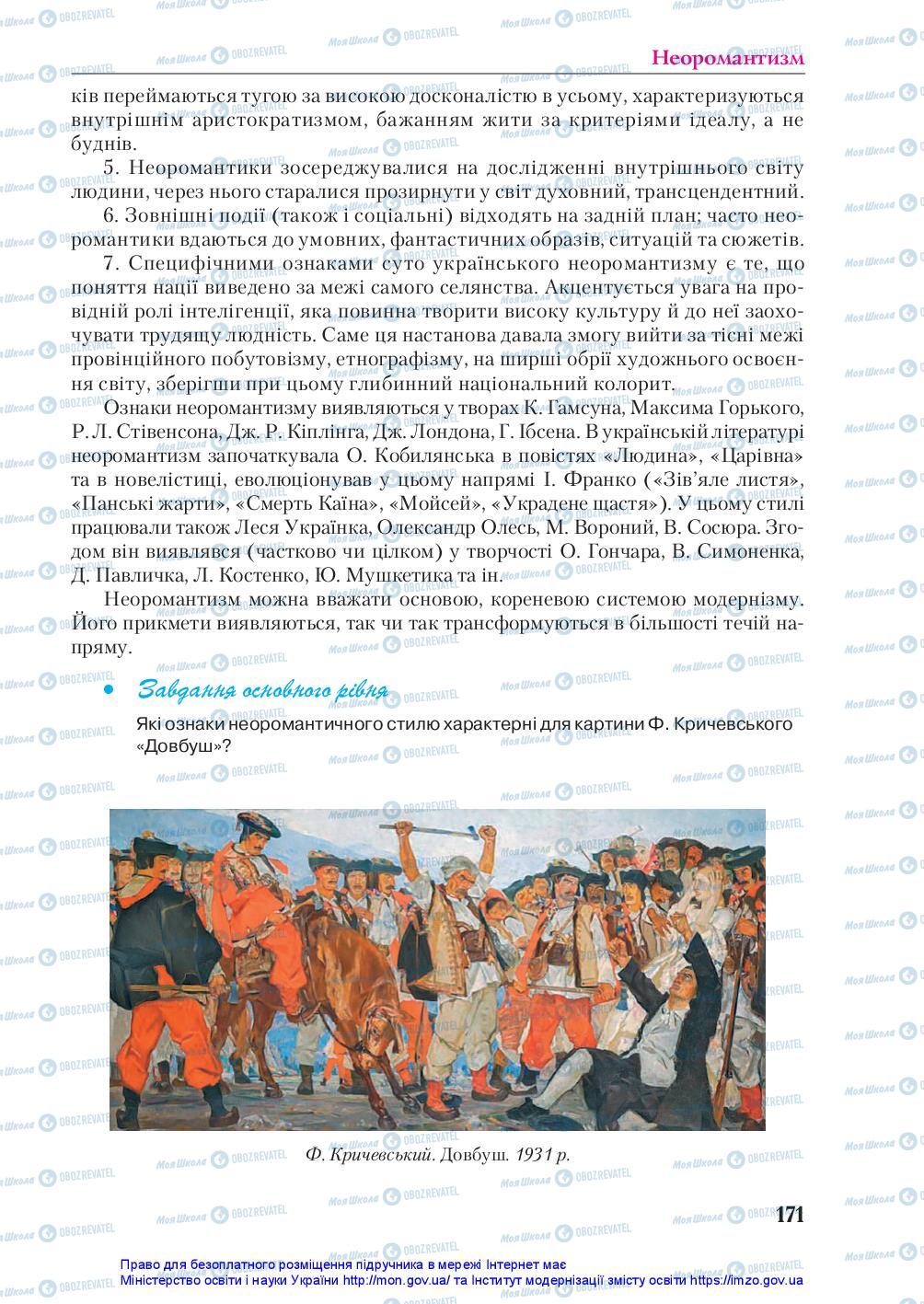 Підручники Українська література 10 клас сторінка 171