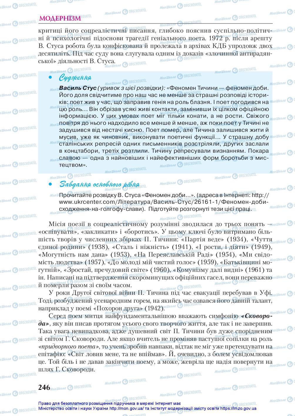 Підручники Українська література 10 клас сторінка 246