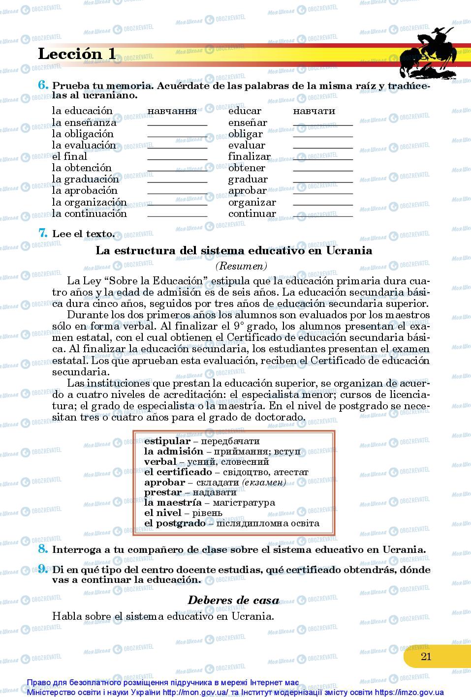 Підручники Іспанська мова 10 клас сторінка 21