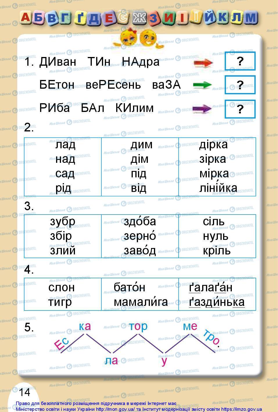 Учебники Укр мова 1 класс страница 14