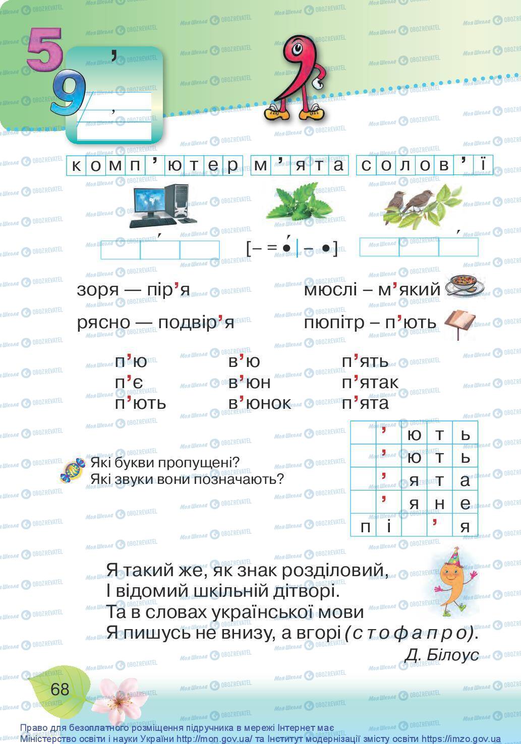 Підручники Українська мова 1 клас сторінка 68