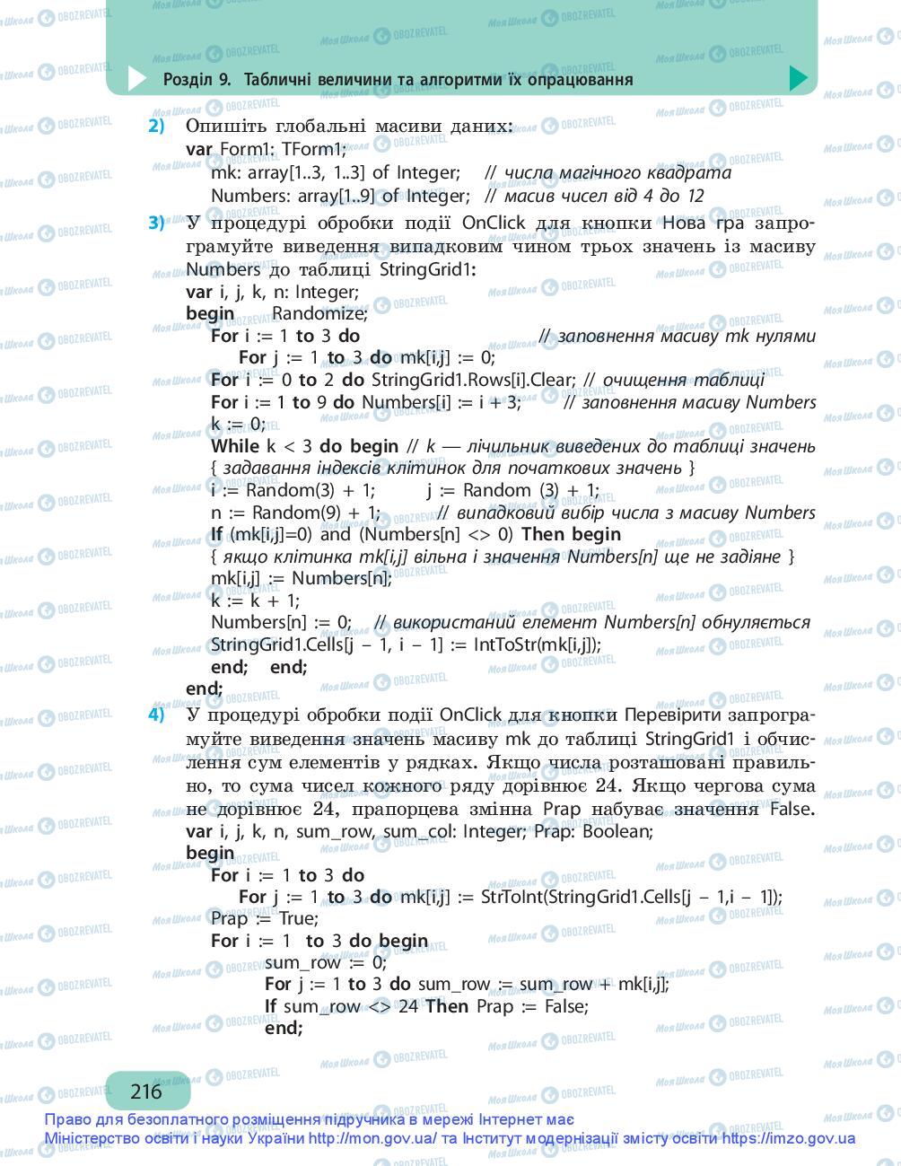 Підручники Інформатика 9 клас сторінка 216