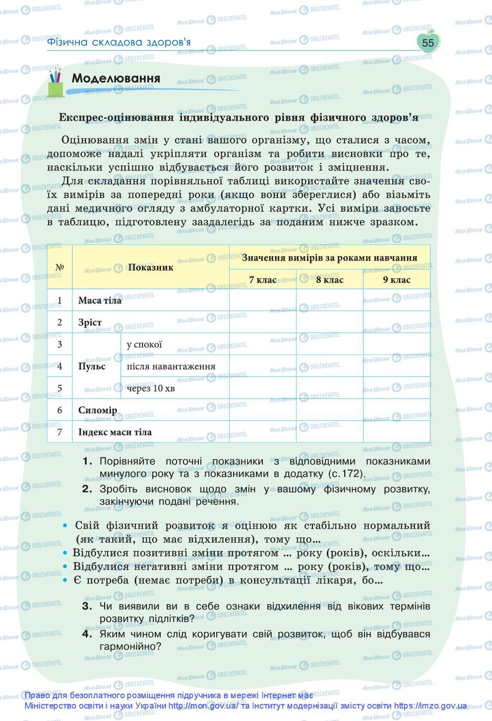 Підручники Основи здоров'я 9 клас сторінка 55