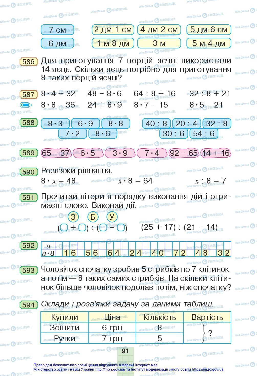 Підручники Математика 3 клас сторінка 91
