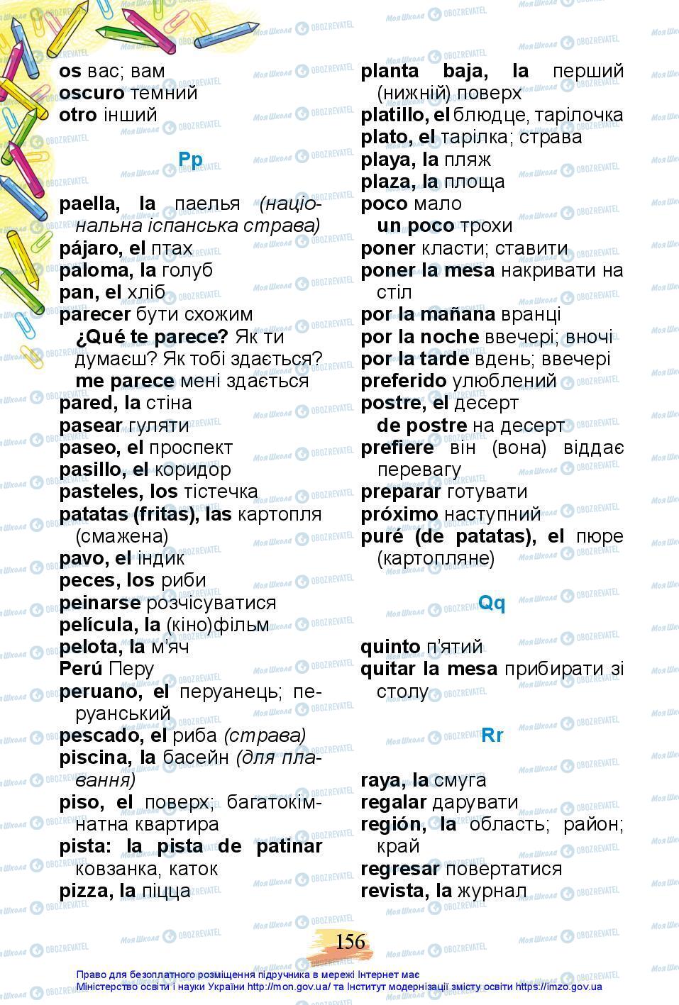 Підручники Іспанська мова 3 клас сторінка 156