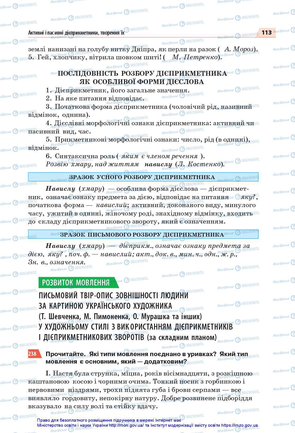 Підручники Українська мова 7 клас сторінка 113