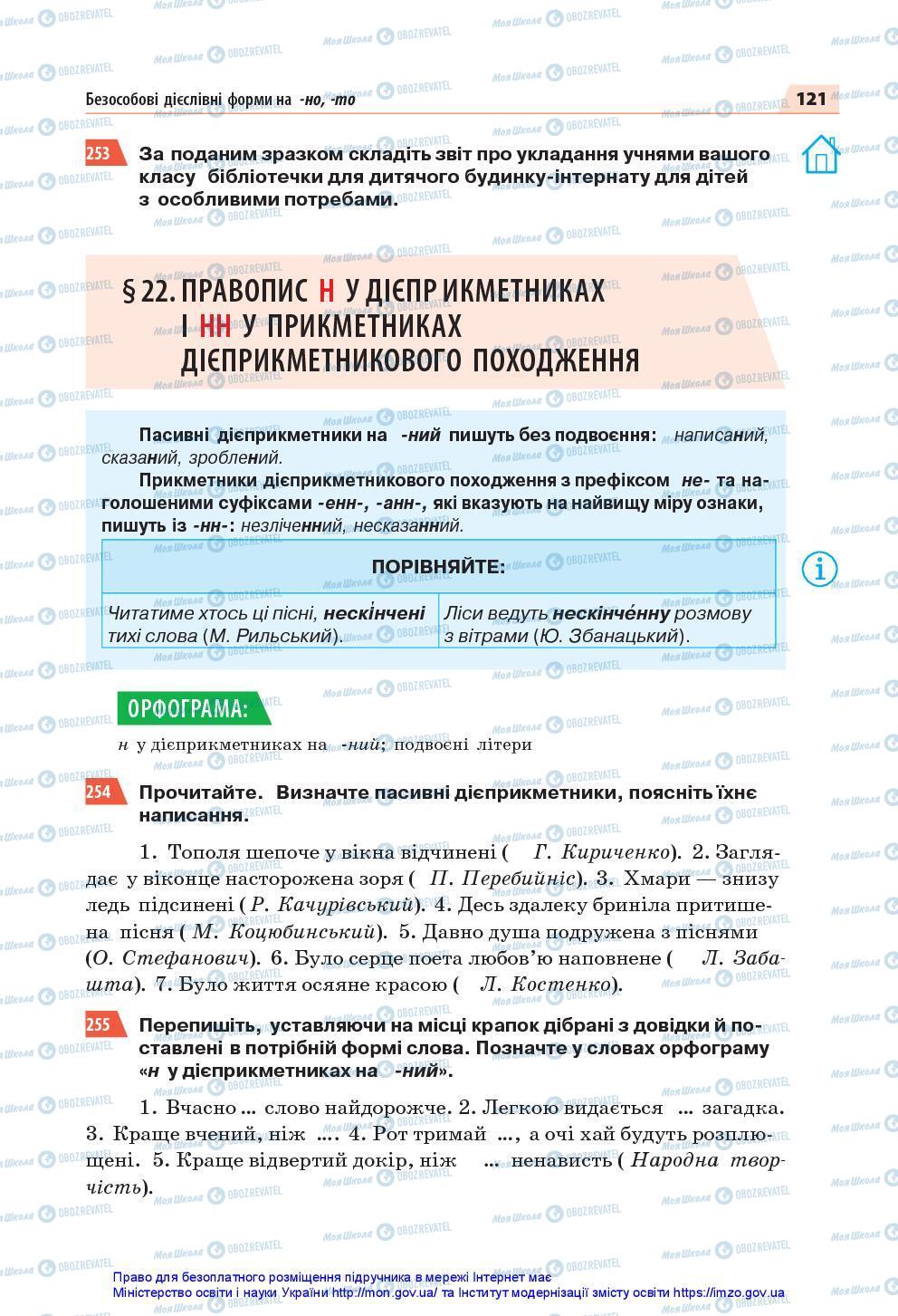 Підручники Українська мова 7 клас сторінка 121