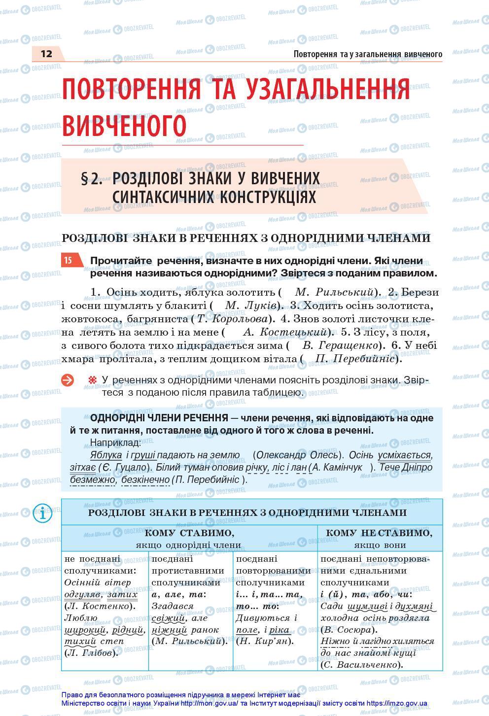 Учебники Укр мова 7 класс страница 12
