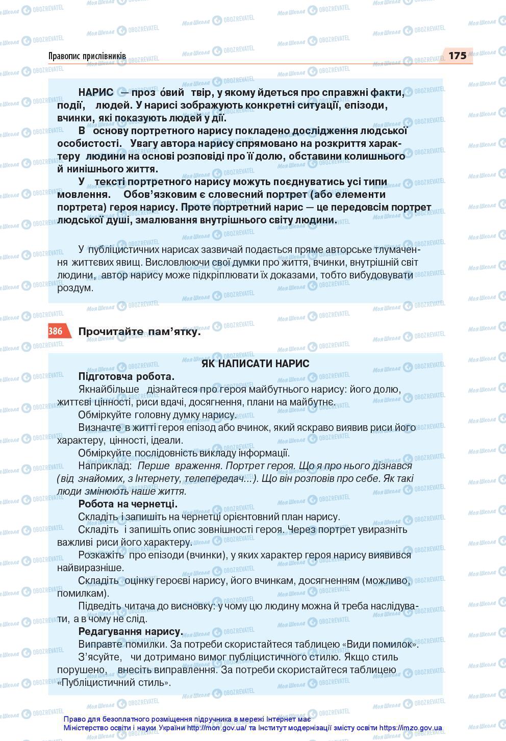 Підручники Українська мова 7 клас сторінка 175