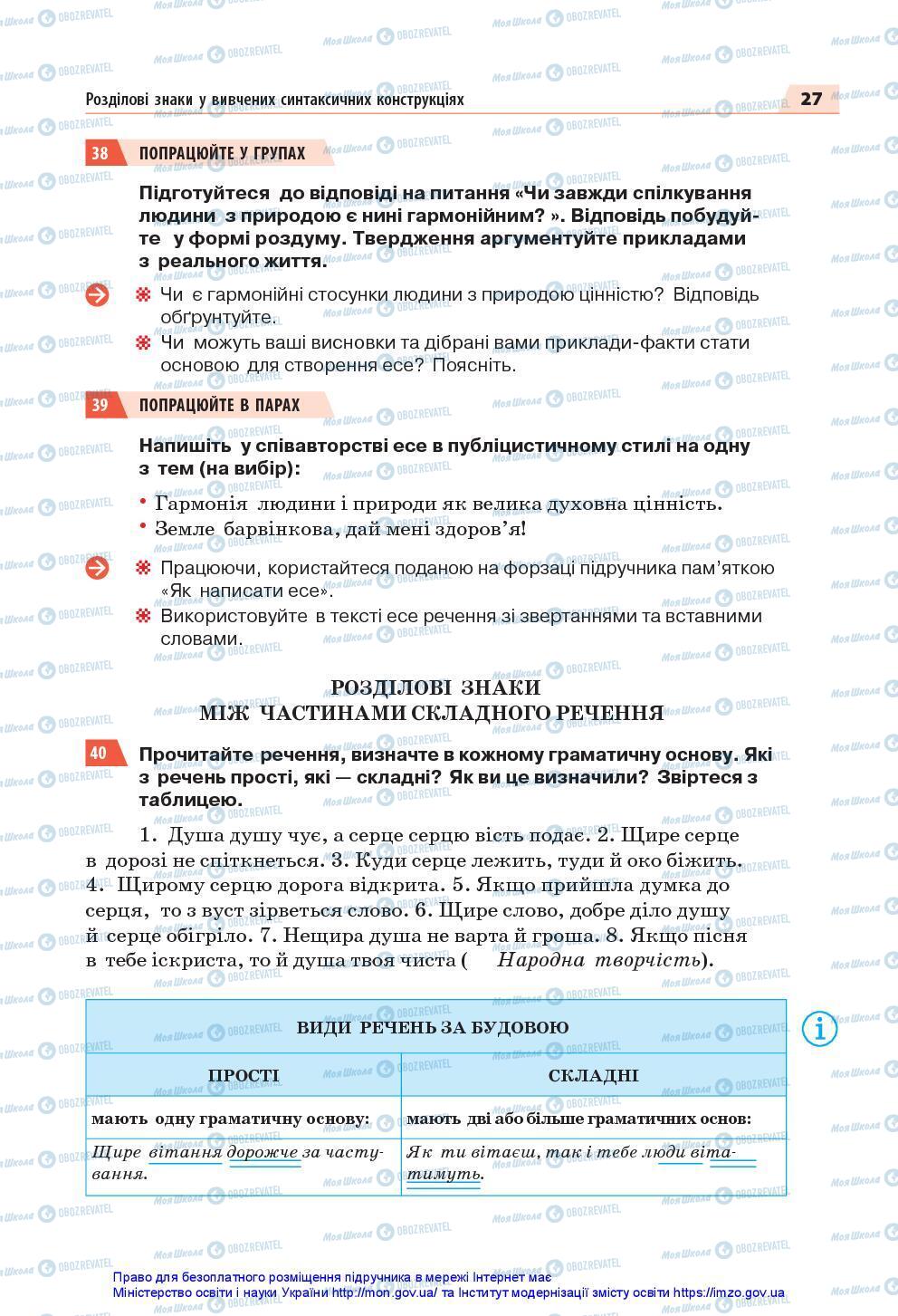 Підручники Українська мова 7 клас сторінка 27