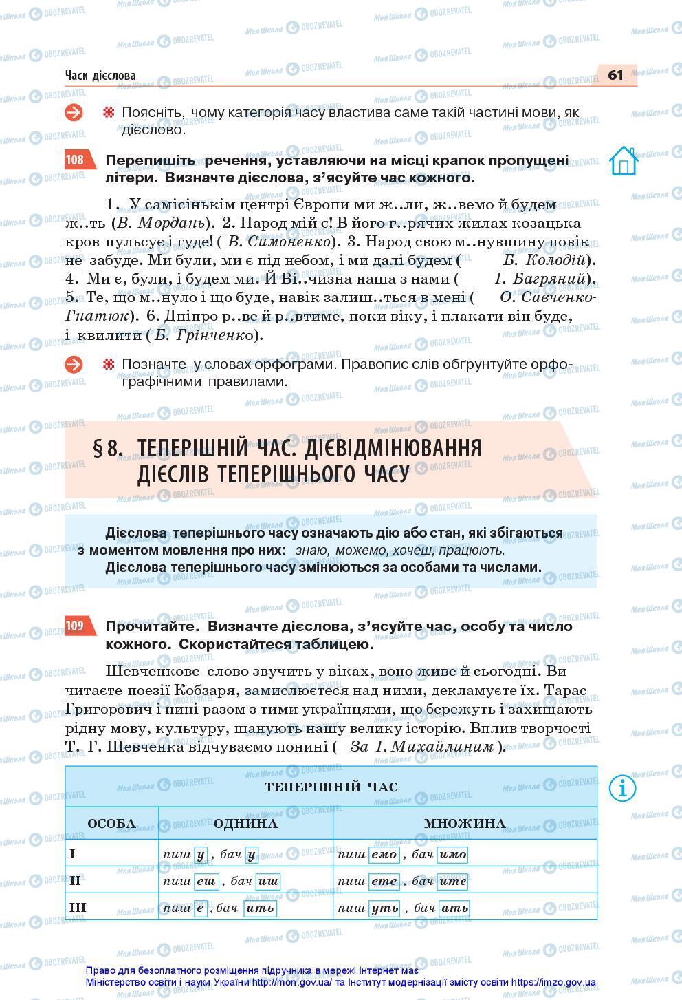 Підручники Українська мова 7 клас сторінка 61