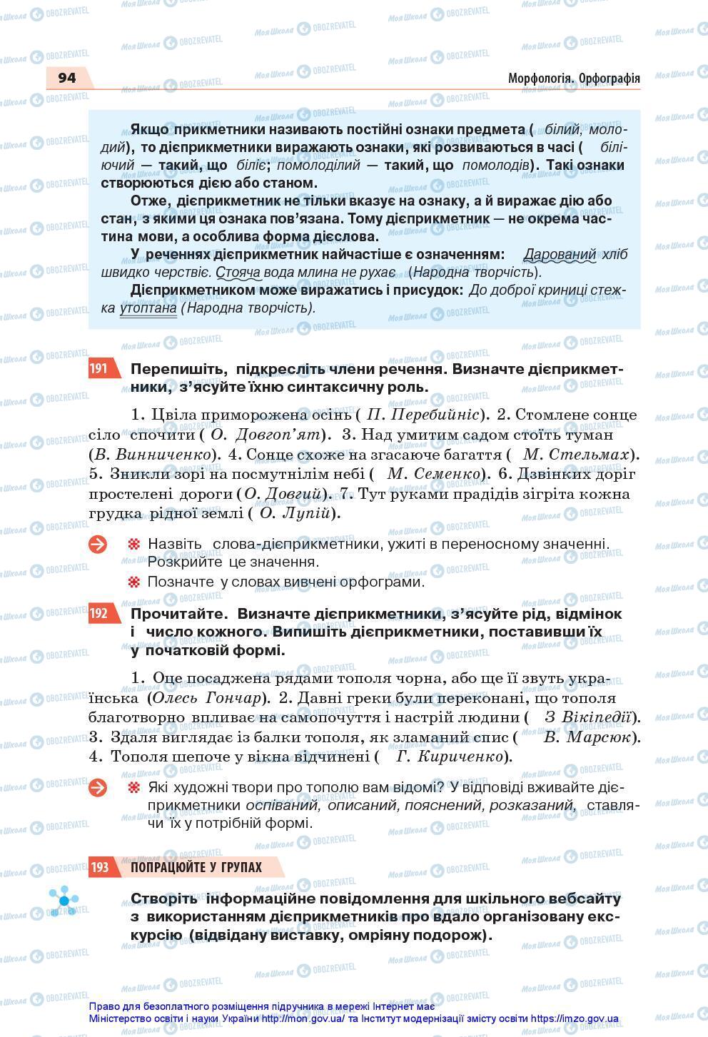 Підручники Українська мова 7 клас сторінка 94