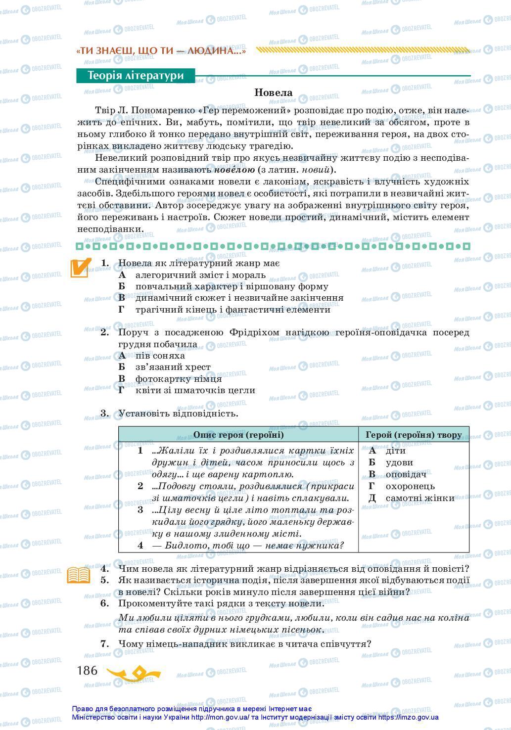 Учебники Укр лит 7 класс страница 186