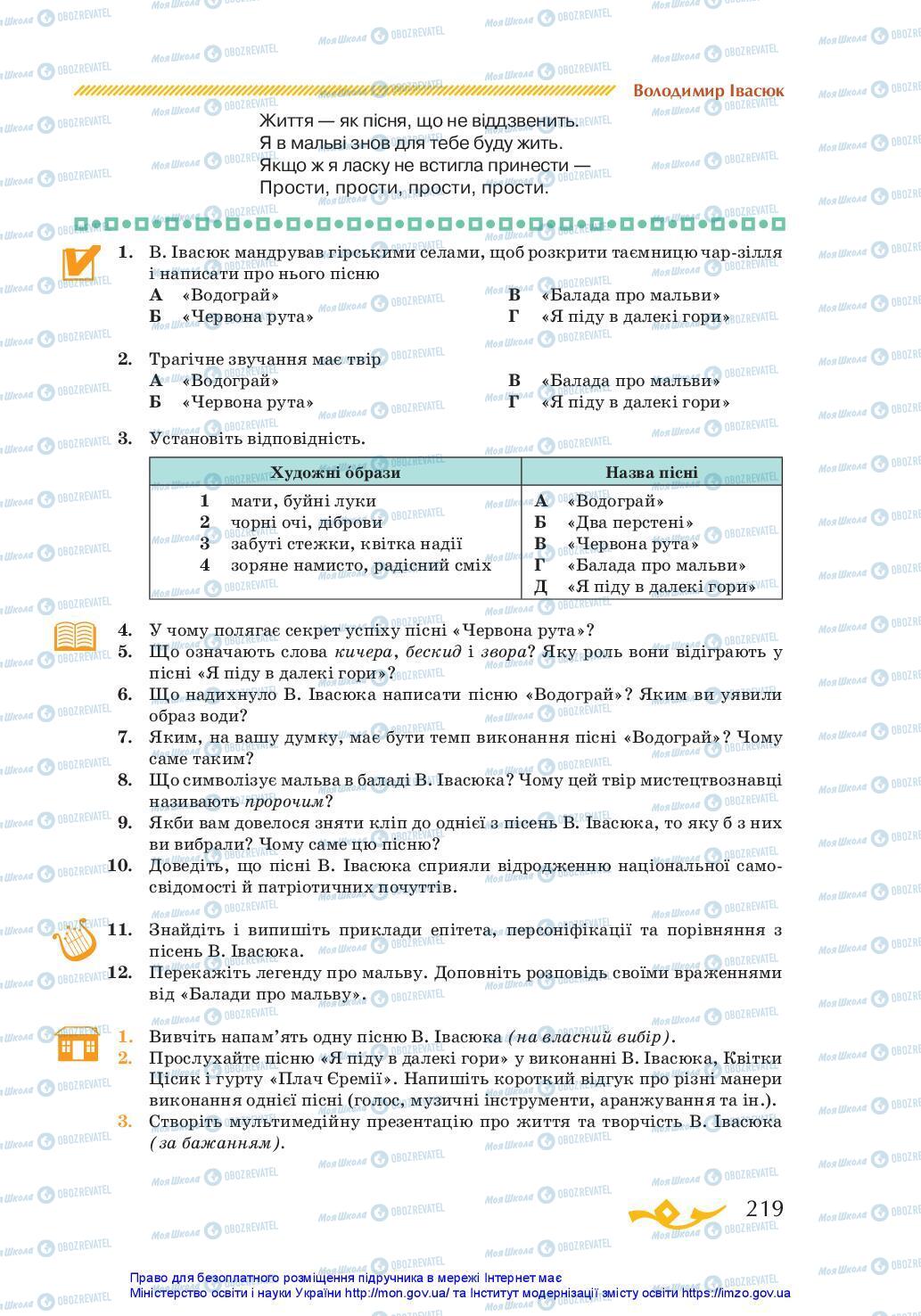Підручники Українська література 7 клас сторінка 219