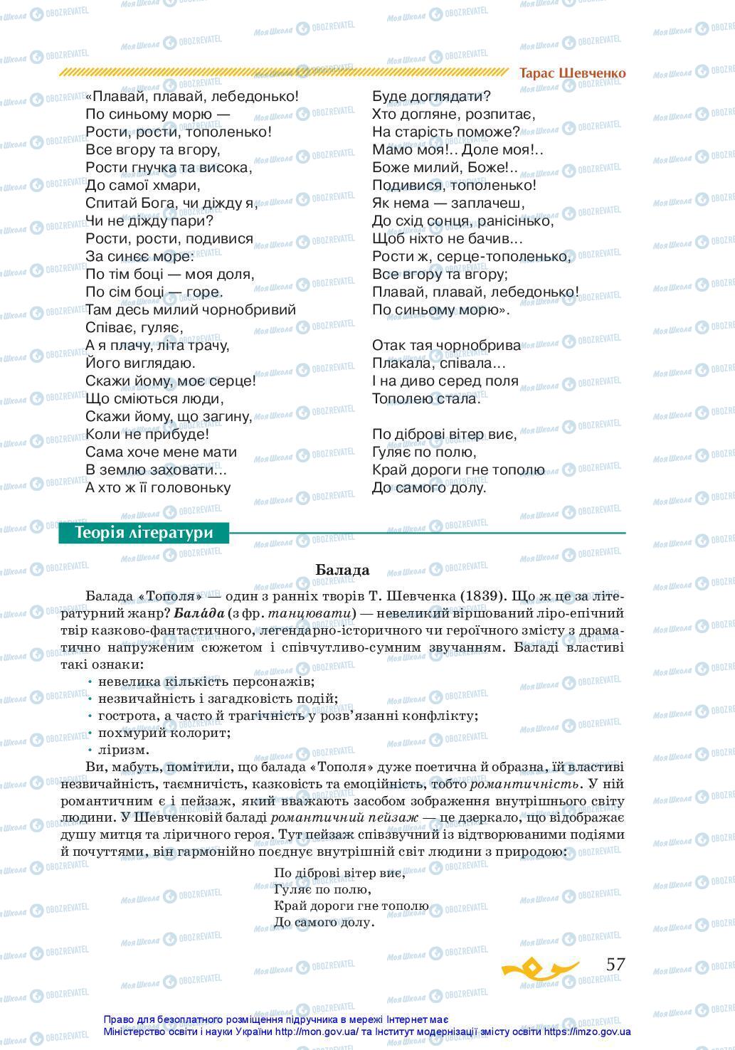 Підручники Українська література 7 клас сторінка 57