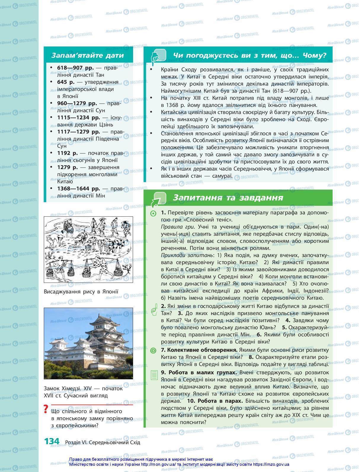 Підручники Всесвітня історія 7 клас сторінка 134