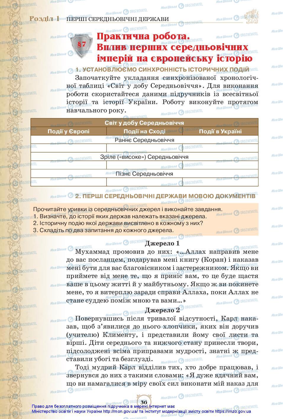 Підручники Всесвітня історія 7 клас сторінка 36