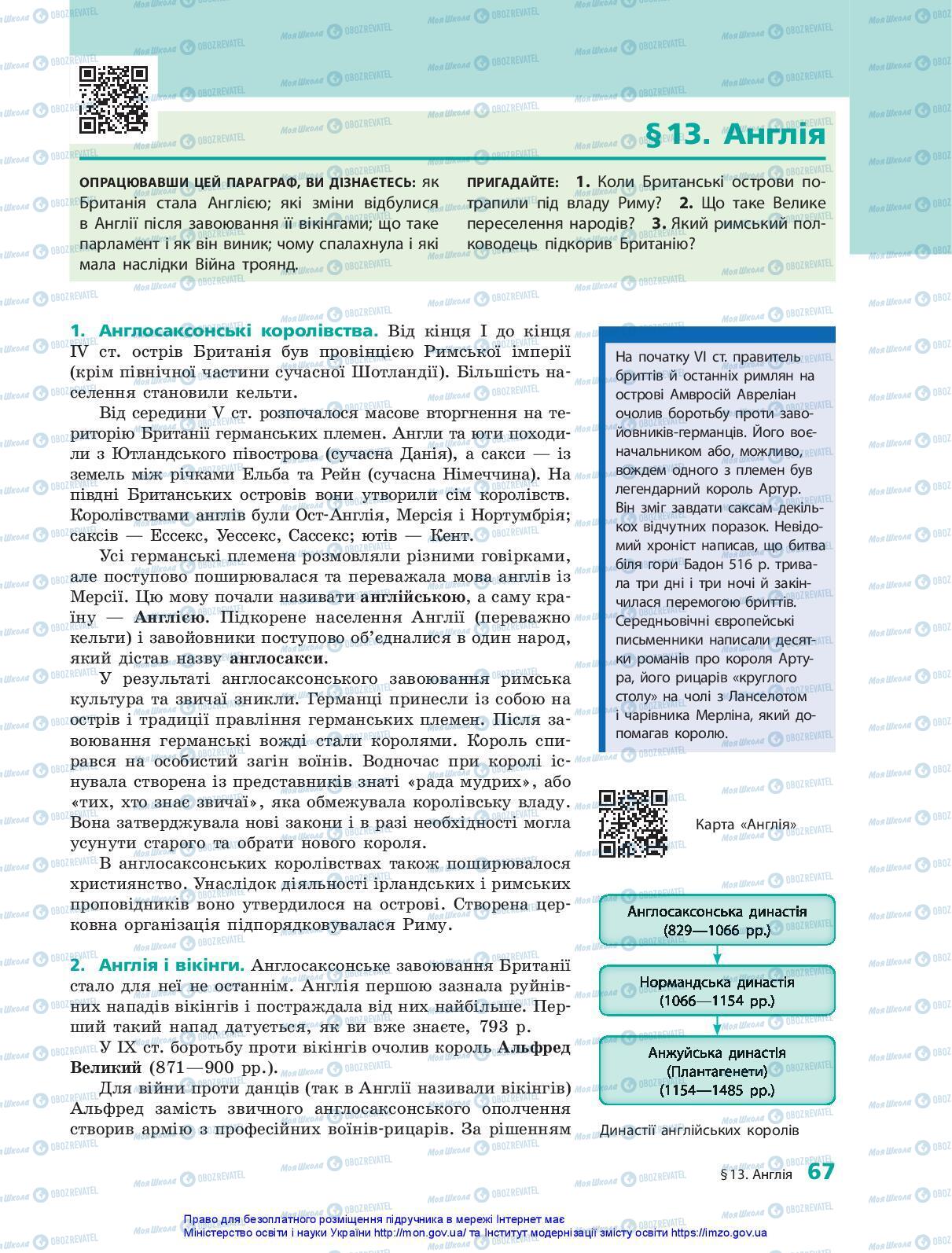 Підручники Всесвітня історія 7 клас сторінка 67
