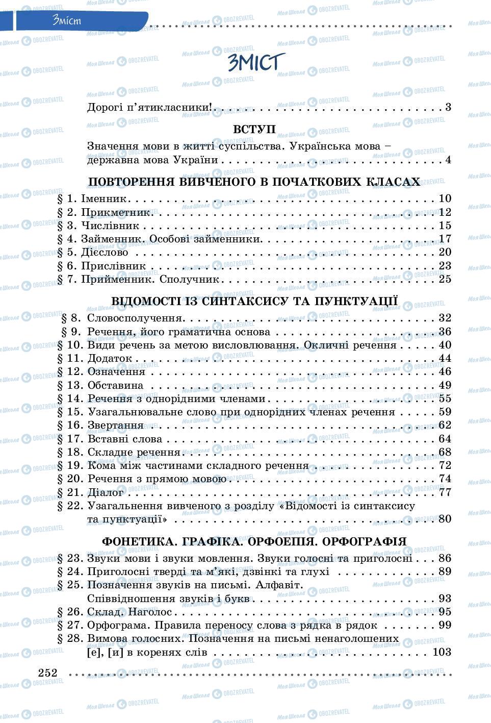 Підручники Українська мова 5 клас сторінка 252