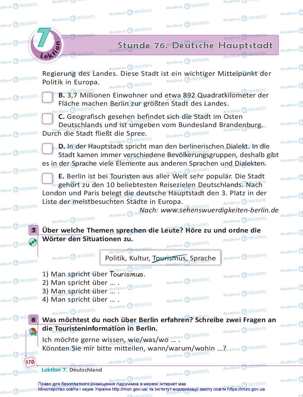 Підручники Німецька мова 7 клас сторінка 170