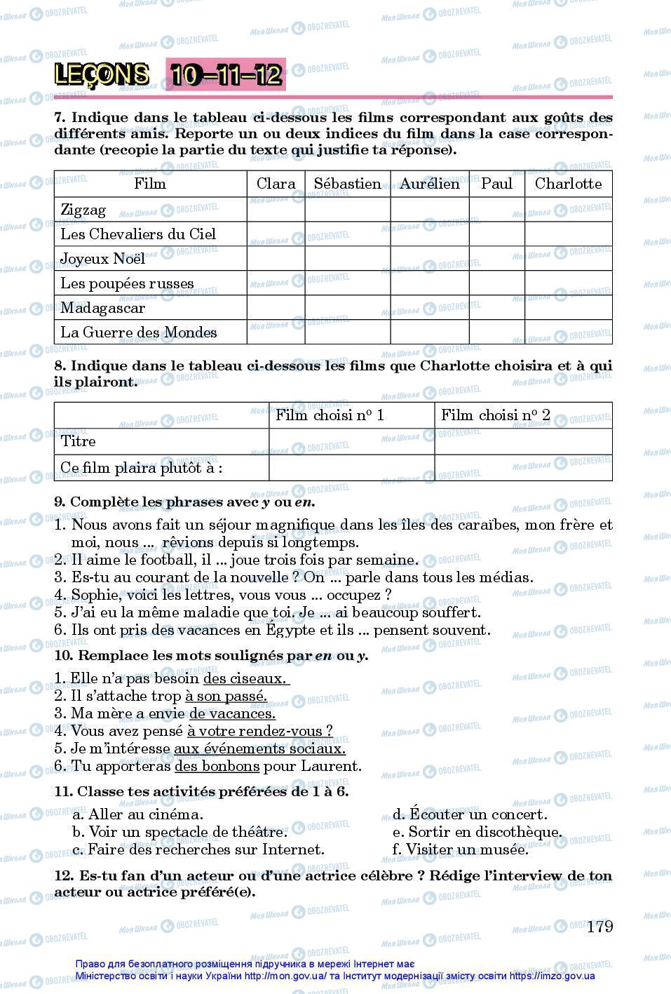 Підручники Французька мова 7 клас сторінка 179
